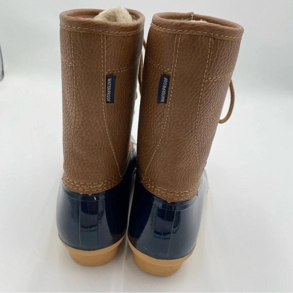 JBU Waterproof Maplewood Leather Faux Fur Full Lace Up Duck Rain Boots Shoes 9.5